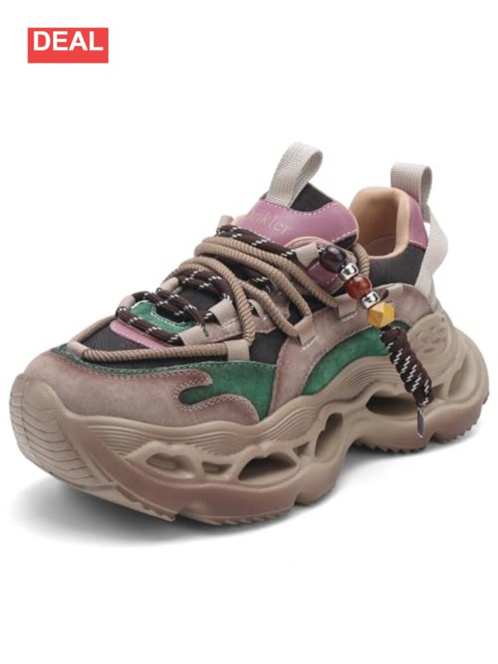 Women's Chunky Platform Sneakers Lace-Up Athletic Shoes Leather
